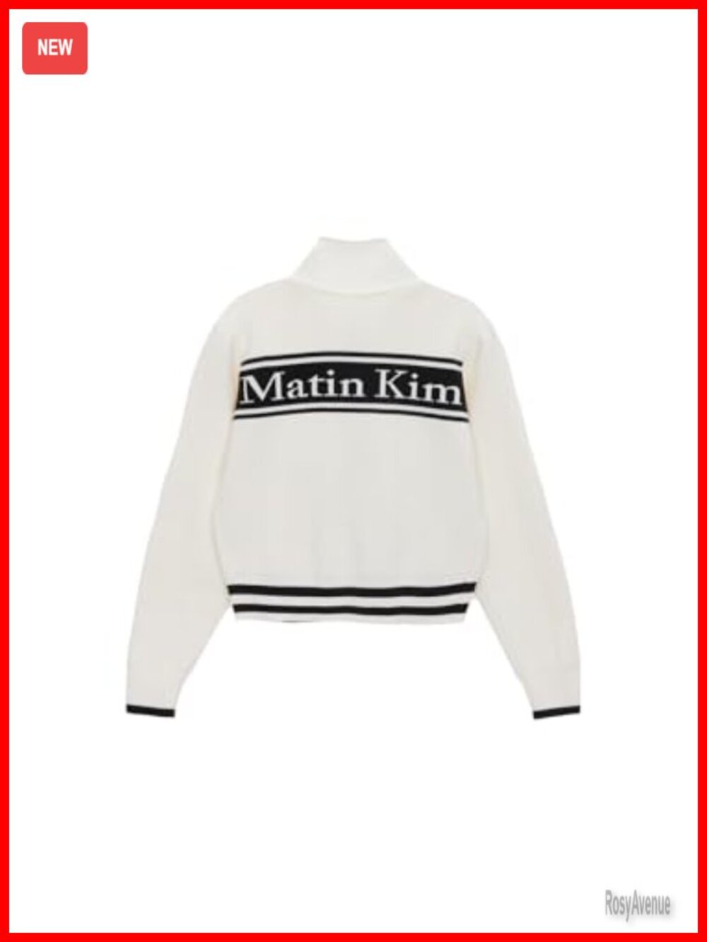 Matin Kim Striped Wool Blend Knit Cardigan Point Detail Mock Neck